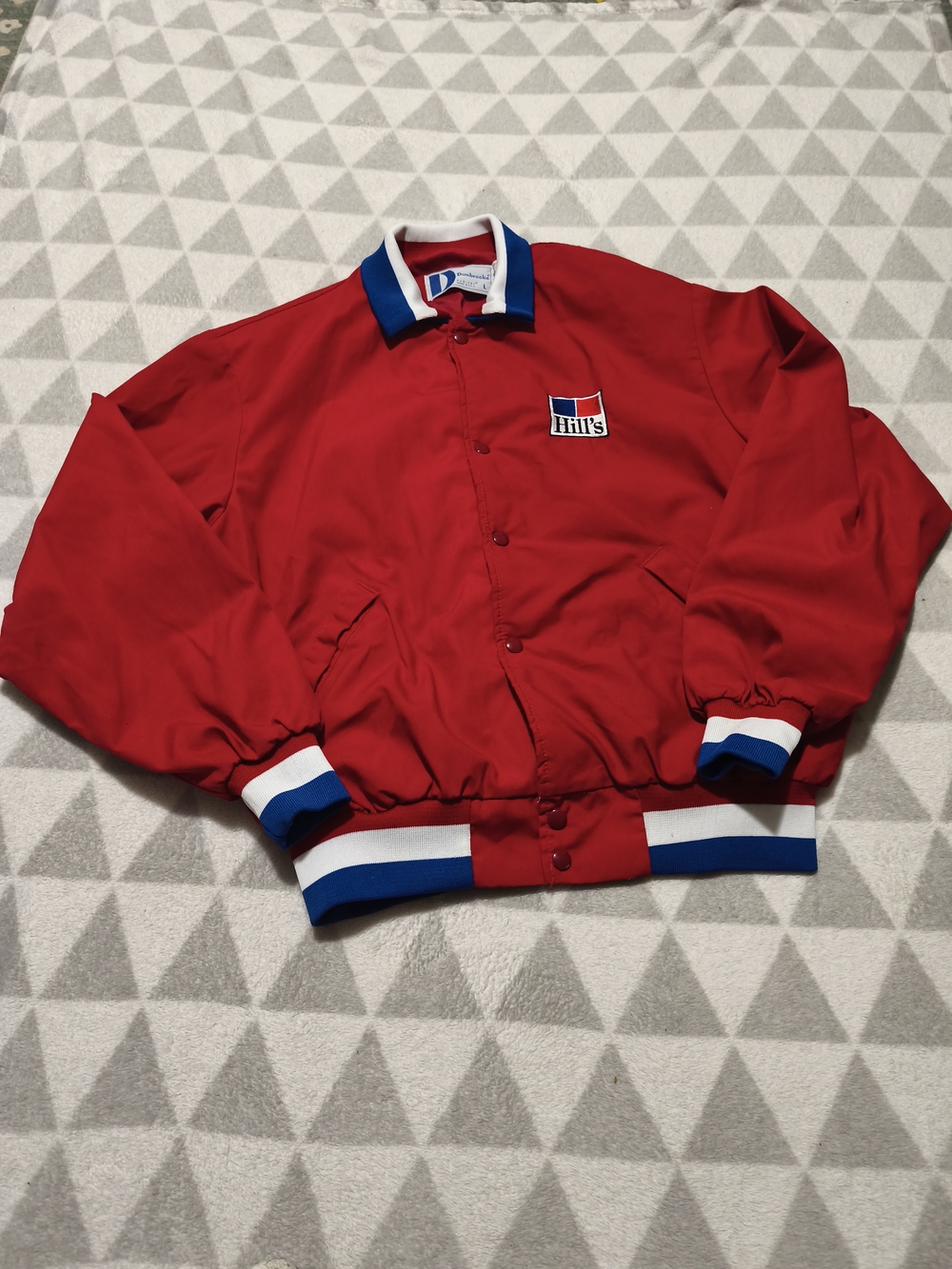 Red Men's Bomber Jacket with Blue & White Trim